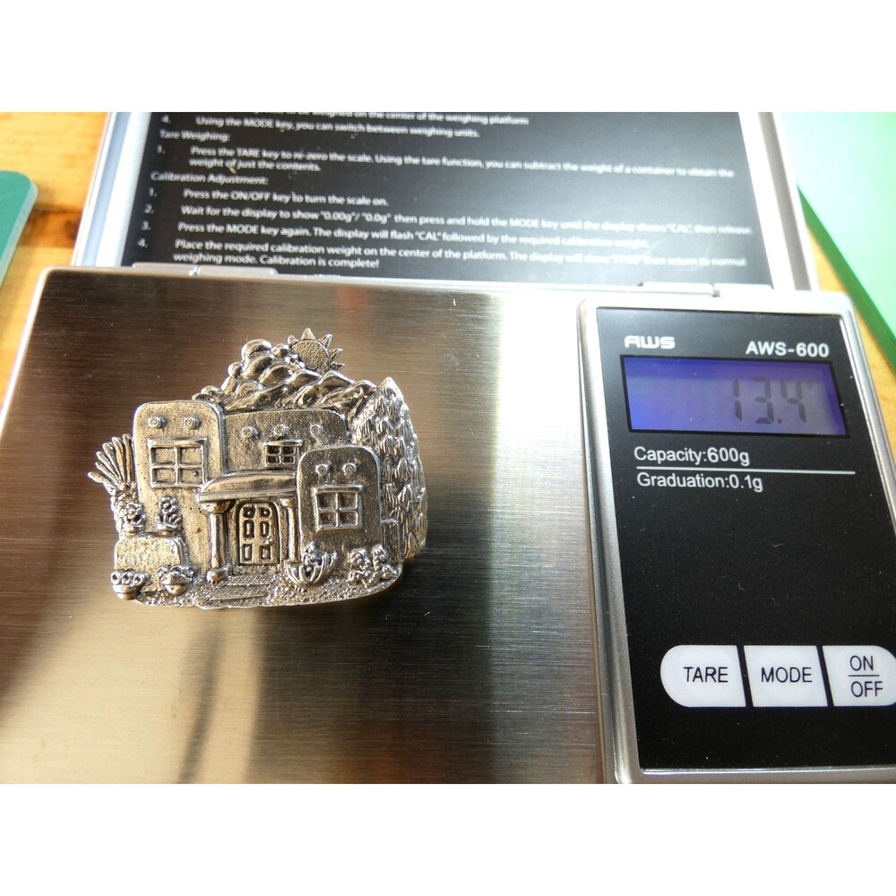 Vintage Artisan Sterling Silver Adobe Brooch Signed 13.4gm 3-D - Picture 2 of 5